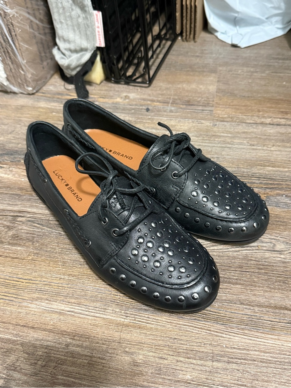 Lucky Brand Black Studded Leather Slip-On Loafers